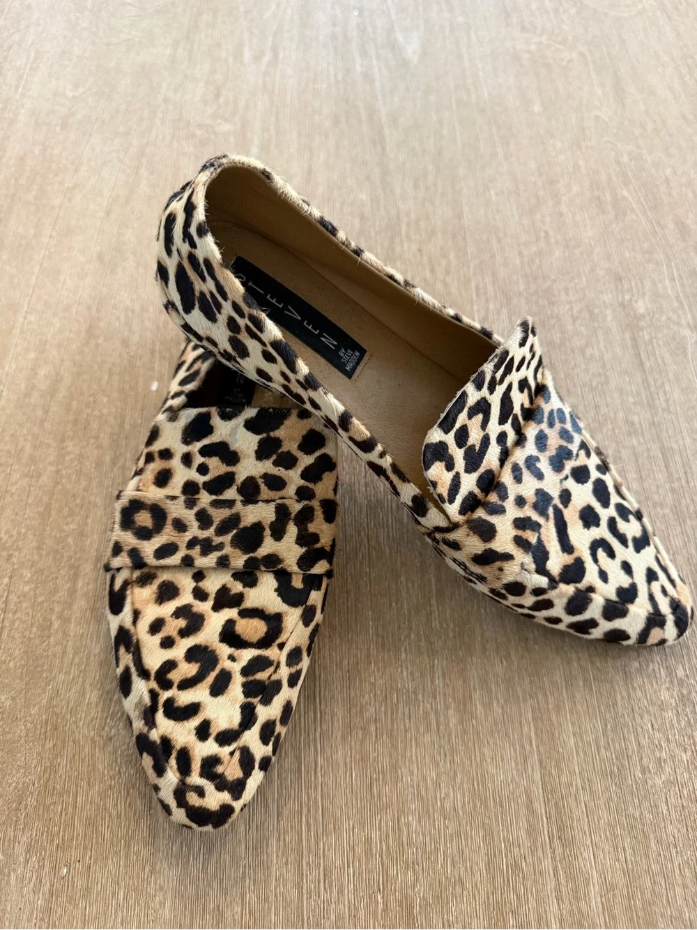 Steve Madden Leopard Print Pointed Toe Loafers - Tan, Black - Picture 3 of 7